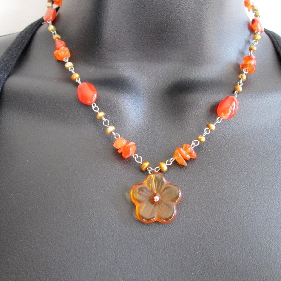 🌼🧡❤️ COUSIN CLAUDINE Carnelian Agate Necklace - Picture 2 of 16